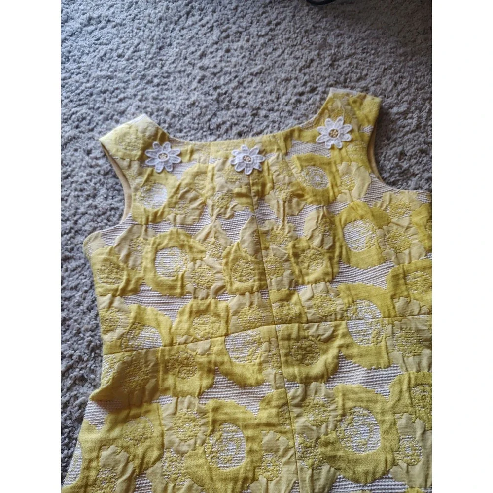 Tory Burch Mariana Dress Yellow Floral Jacquard Fit Flare Size 6 EUC